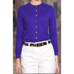 Lauren Ralph Lauren Womens Classic Cardigan Sweater Gold Tone Button Sz M Cotton